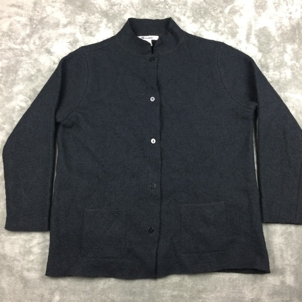 Vintage Nygard Sweater Womens‎ XL Boiled Wool Black Buttons Pockets Hong Kong